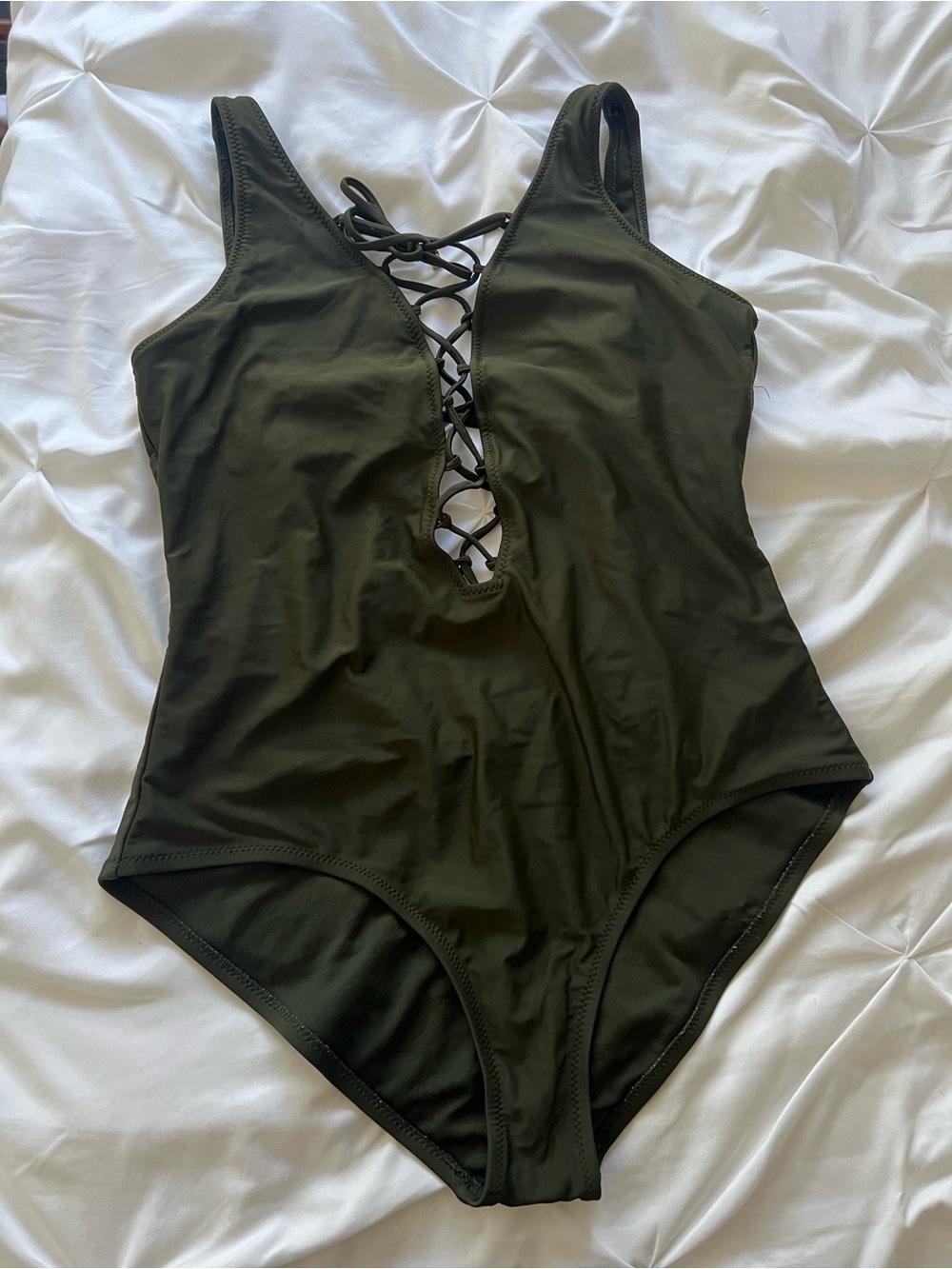 Mossimo Olive Green Lace up One Piece Swimsuit